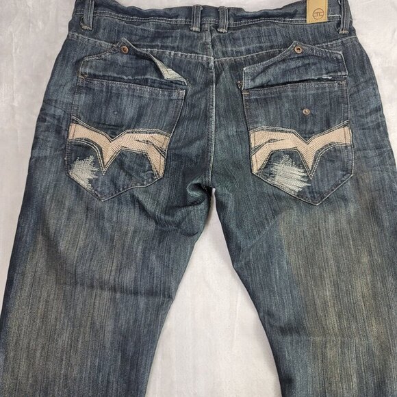 Jordan Craig Distressed Embroidered Patched Men's Jeans | Size 36x32 - Picture 9 of 10